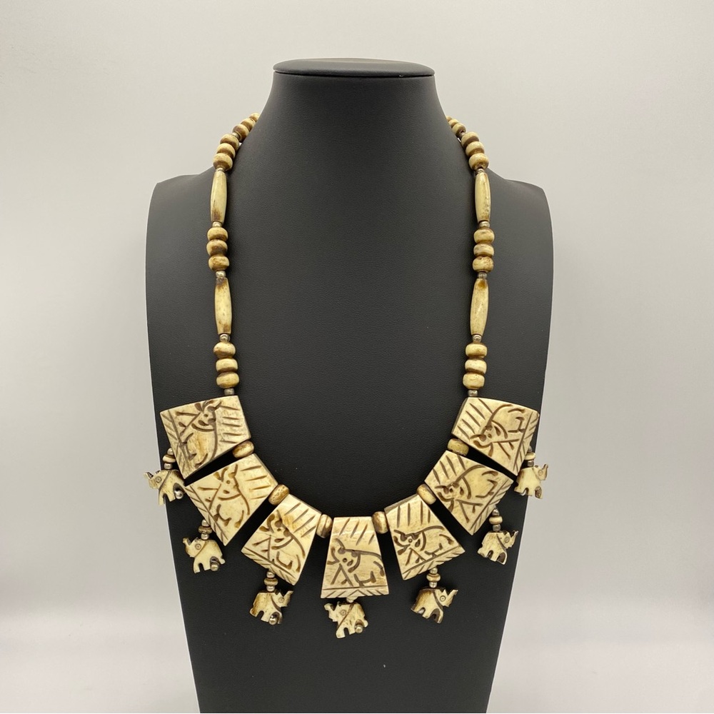 Vintage Carved Bone Elephant Necklace